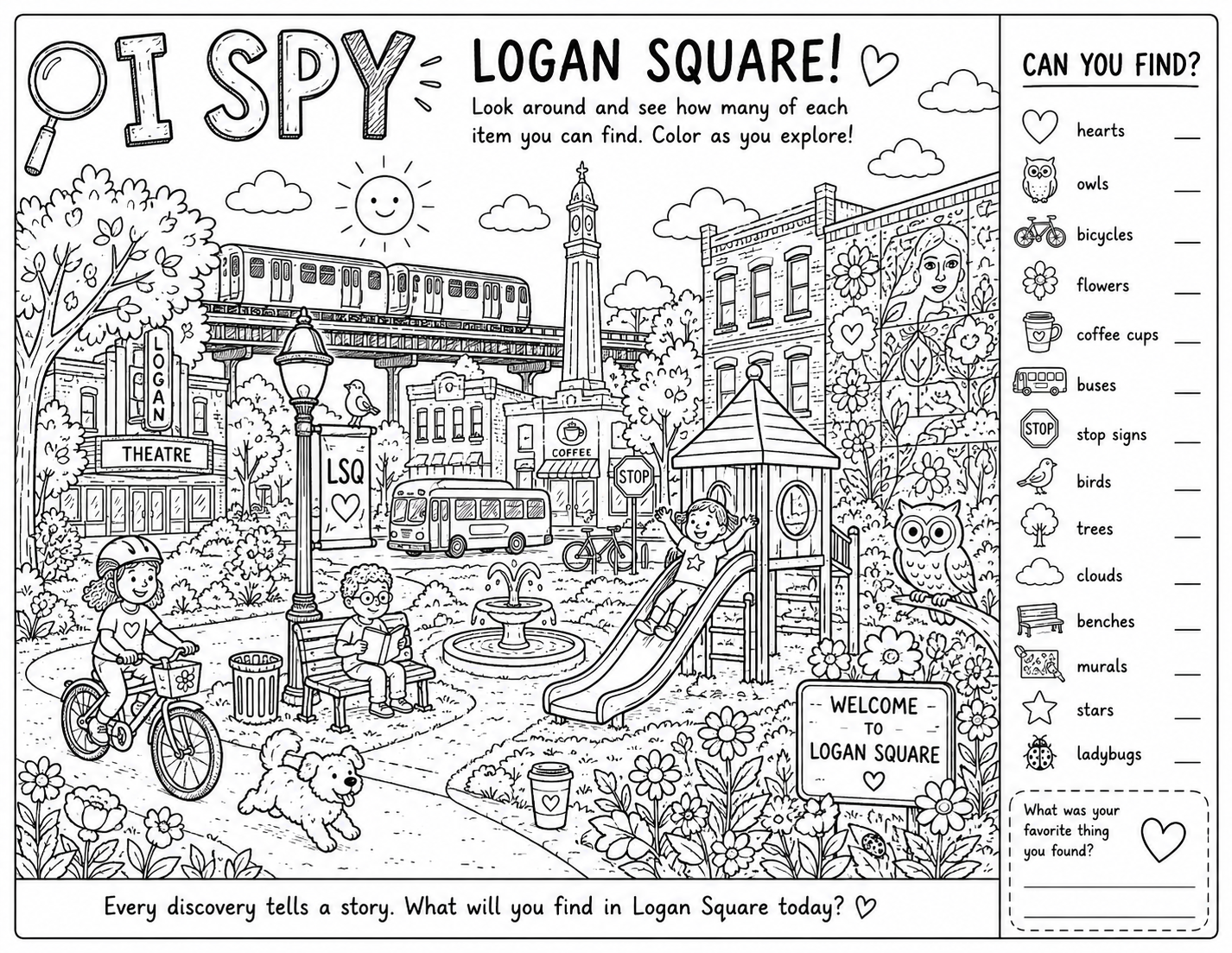 FREE DOWNLOAD: Logan Square Search & Find Coloring Map